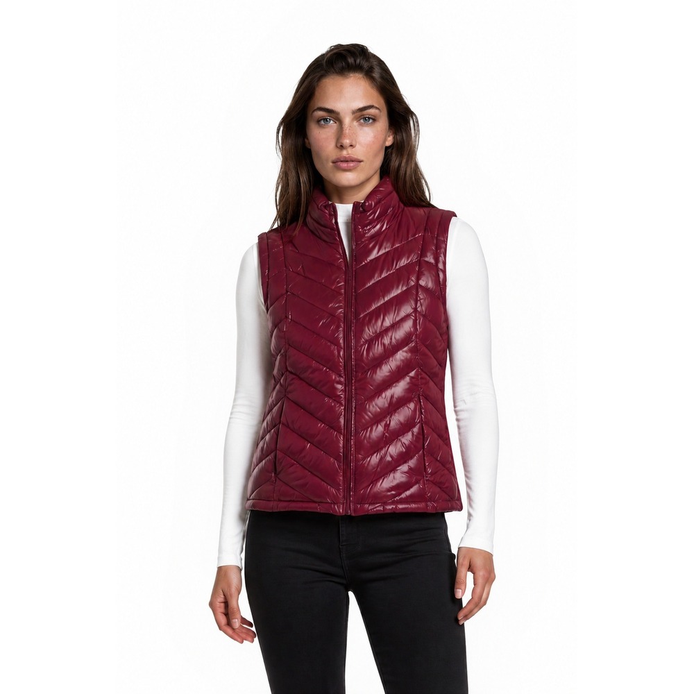 NEW Calvin Klein Puffer Vest Women's Size XL Royal Berry Chevron Quilted Coat